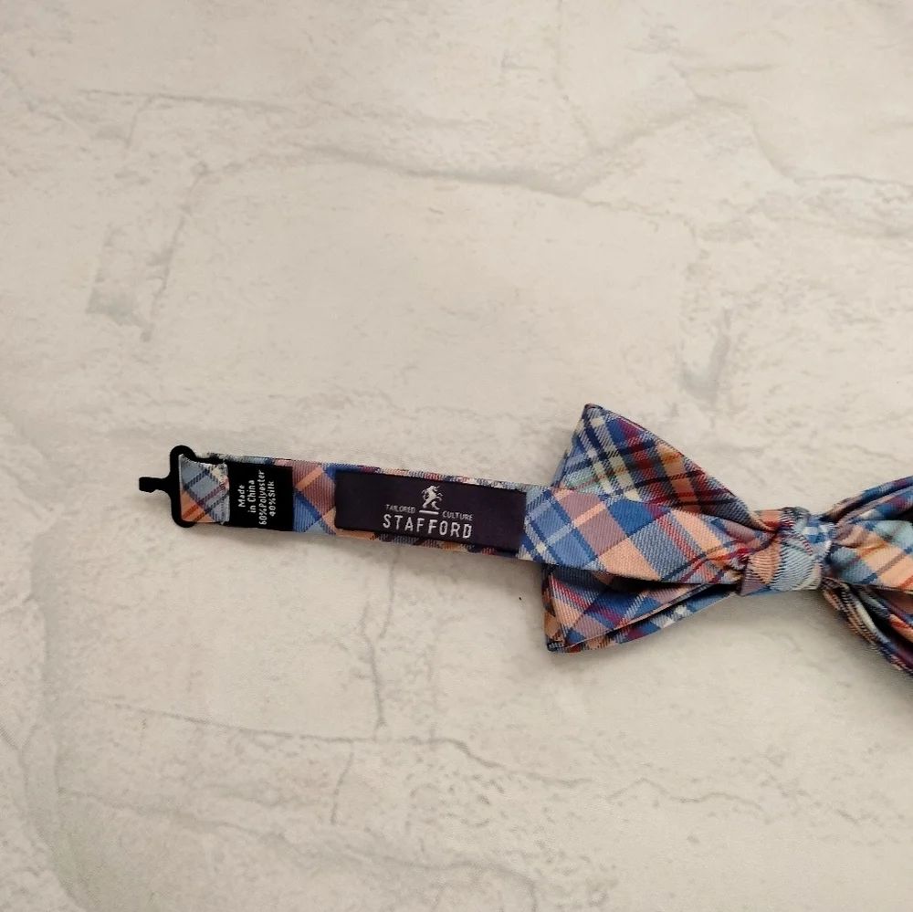 Stafford Bow Tie Blue Orange Plaid 2.25